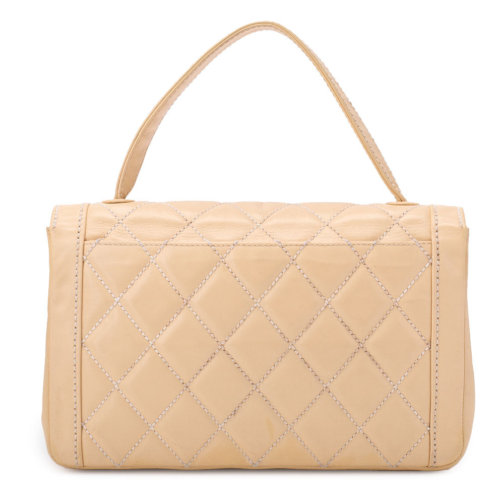 CHANEL Handbag Wild Stitch Matelasse Calf Leather Beige Gold-Tone Hardware Pre-Owned - Vintage La Charme