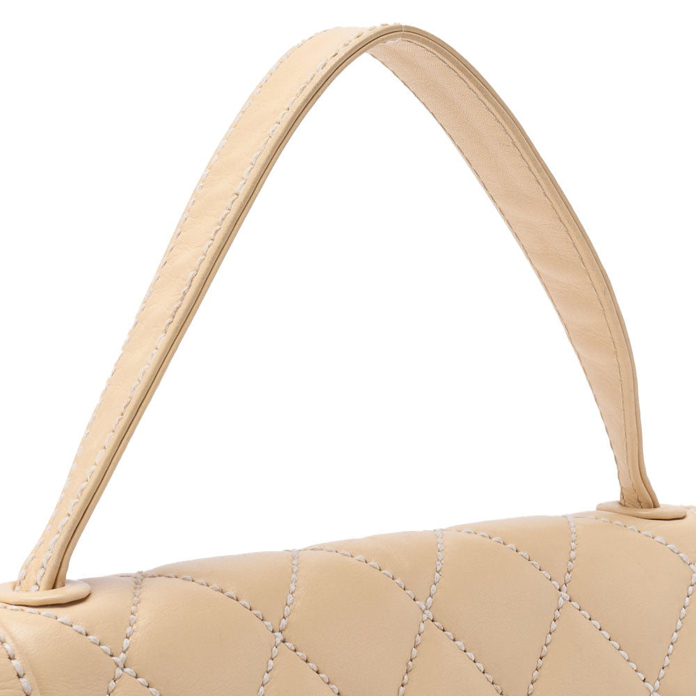 CHANEL Handbag Wild Stitch Matelasse Calf Leather Beige Gold-Tone Hardware Pre-Owned - Vintage La Charme