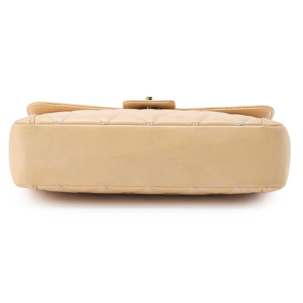 CHANEL Handbag Wild Stitch Matelasse Calf Leather Beige Gold-Tone Hardware Pre-Owned - Vintage La Charme