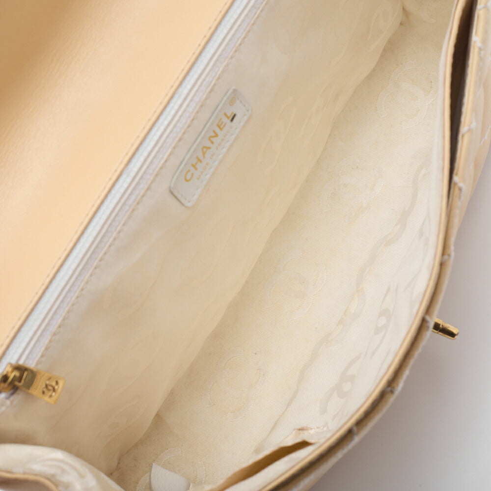 CHANEL Handbag Wild Stitch Matelasse Calf Leather Beige Gold-Tone Hardware Pre-Owned - Vintage La Charme