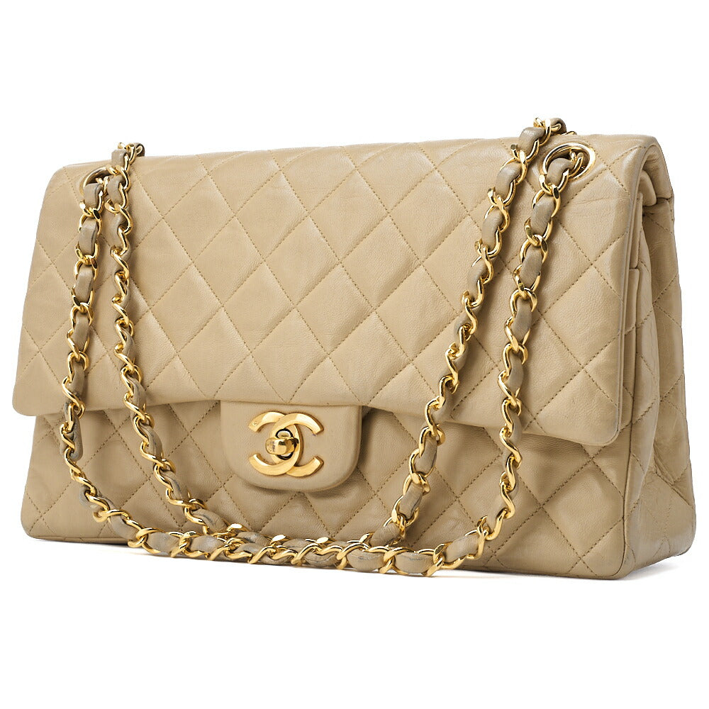 CHANEL Shoulder Bag Matelasse Double Flap Lambskin Beige Gold-Tone Hardware Pre-Owned - Vintage La Charme