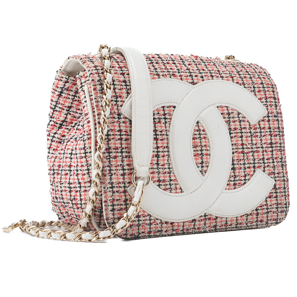 CHANEL Shoulder Bag, Matelasse Coco Mark, Chain Shoulder, Tweed, Gold, Gold-Tone Hardware, Pre-Owned - Vintage La Charme