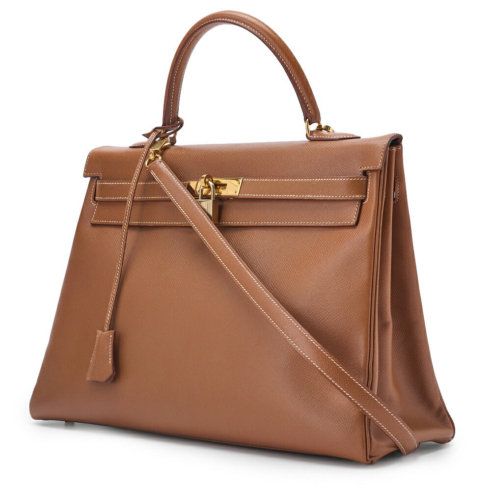 HERMES Kelly 35 2WAY Handbag Kushvel Gold, Gold, Gold-Tone Hardware, Pre-Owned - Vintage La Charme