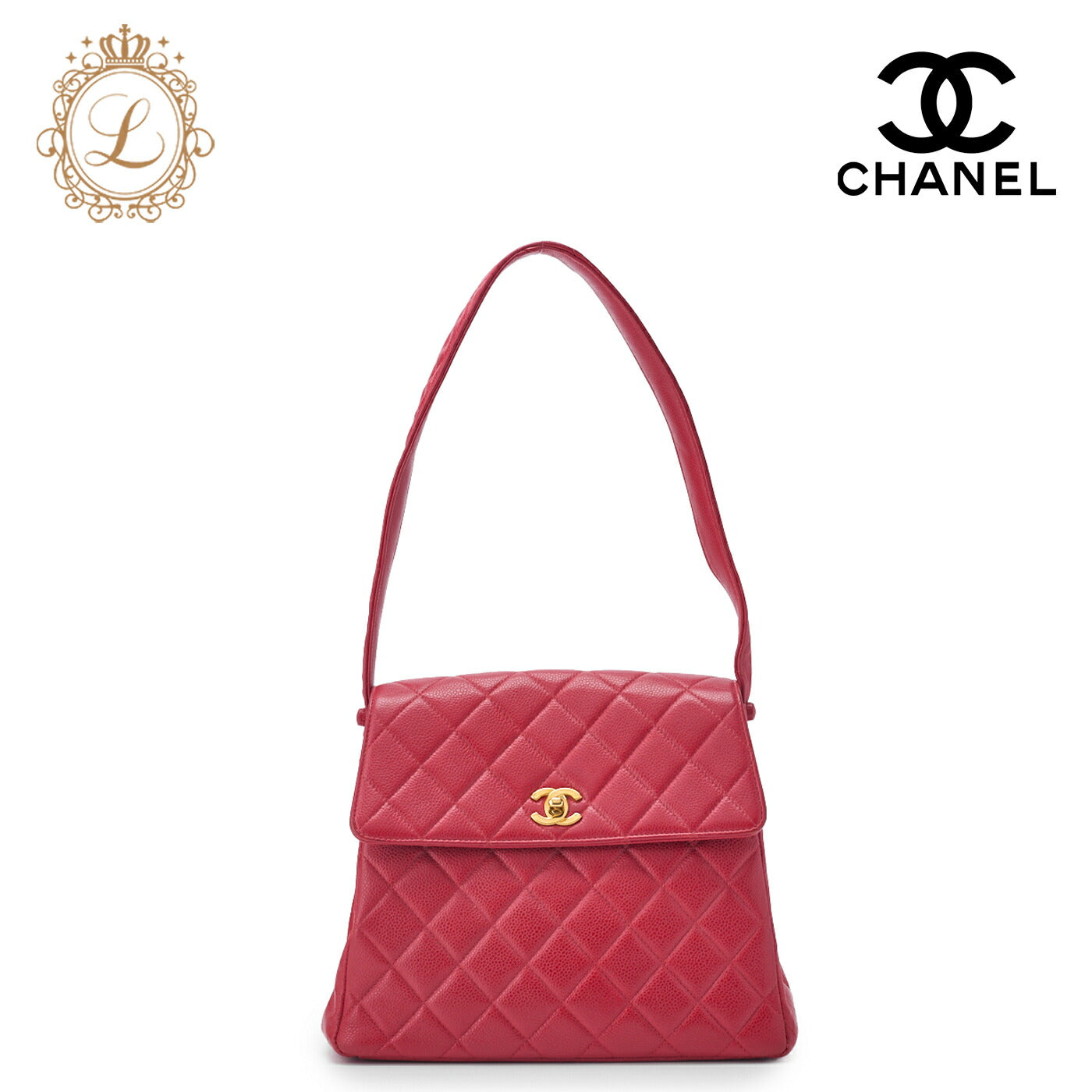 CHANEL Chain Shoulder Bag Matelasse Caviar Skin Red Gold-Tone Hardware Pre-Owned - Vintage La Charme