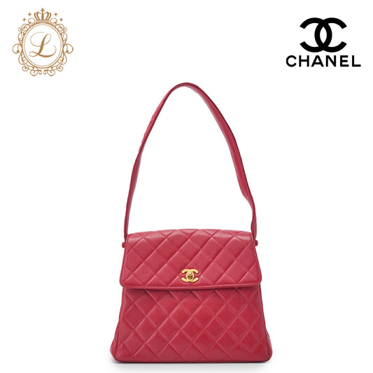 CHANEL Chain Shoulder Bag Matelasse Caviar Skin Red Gold-Tone Hardware Pre-Owned - Vintage La Charme