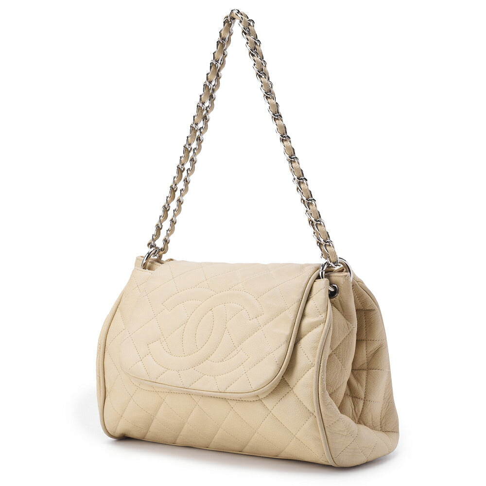 CHANEL Shoulder Bag, Matelasse, Chain Shoulder, Caviar Skin, Ivory, Silver-Tone Hardware, Pre-Owned - Vintage La Charme