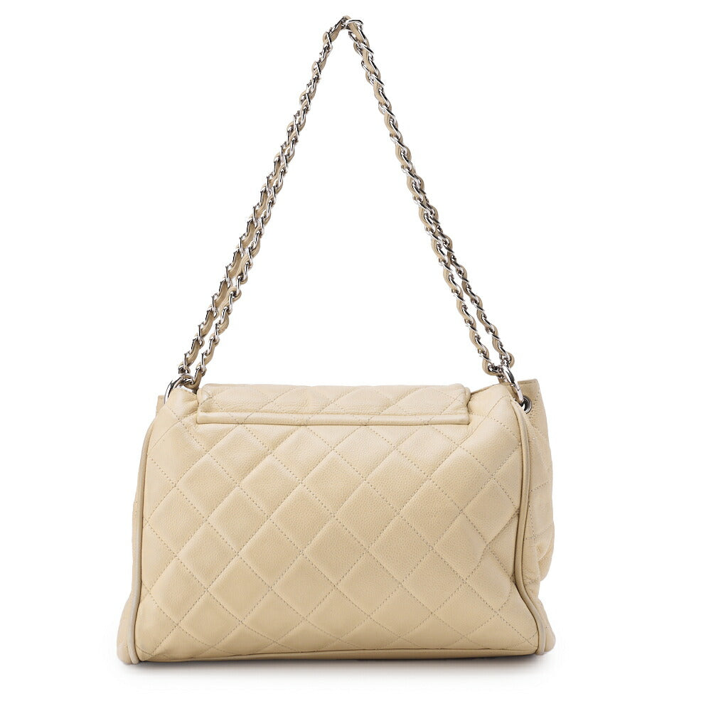 CHANEL Shoulder Bag, Matelasse, Chain Shoulder, Caviar Skin, Ivory, Silver-Tone Hardware, Pre-Owned - Vintage La Charme