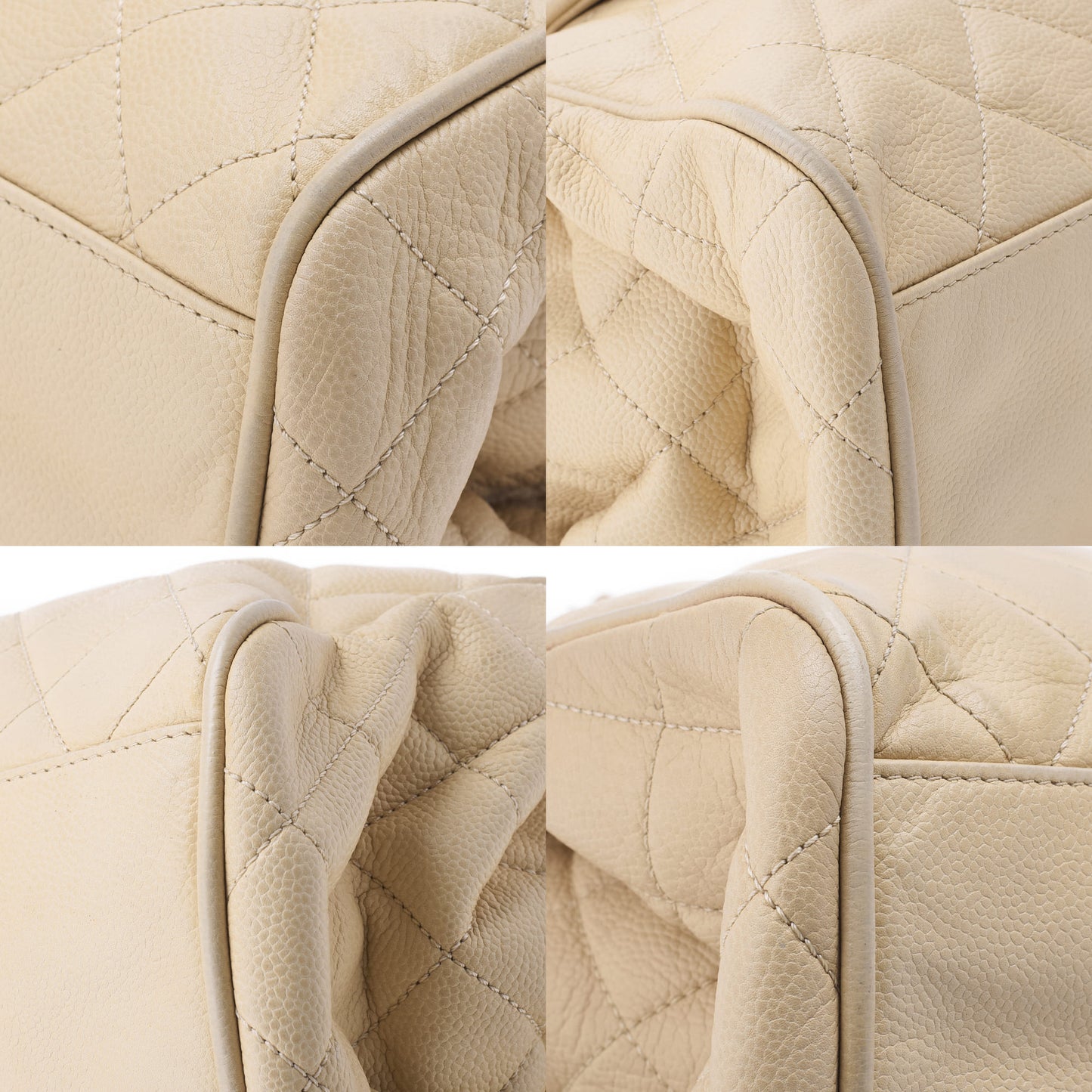 CHANEL Shoulder Bag, Matelasse, Chain Shoulder, Caviar Skin, Ivory, Silver-Tone Hardware, Pre-Owned - Vintage La Charme