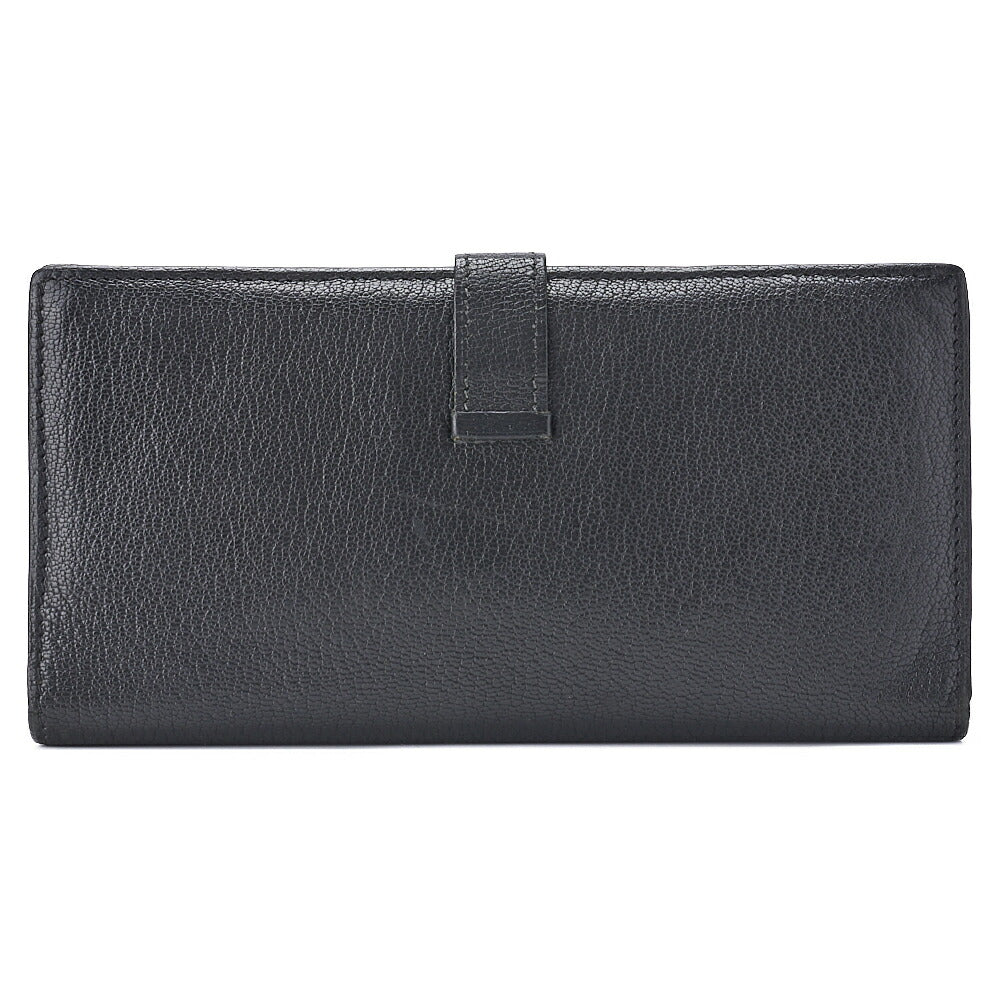 HERMES Bairn Classic Bi-fold Long Wallet, Chèvre, Black, Silver-Tone Hardware, Pre-Owned - Vintage La Charme