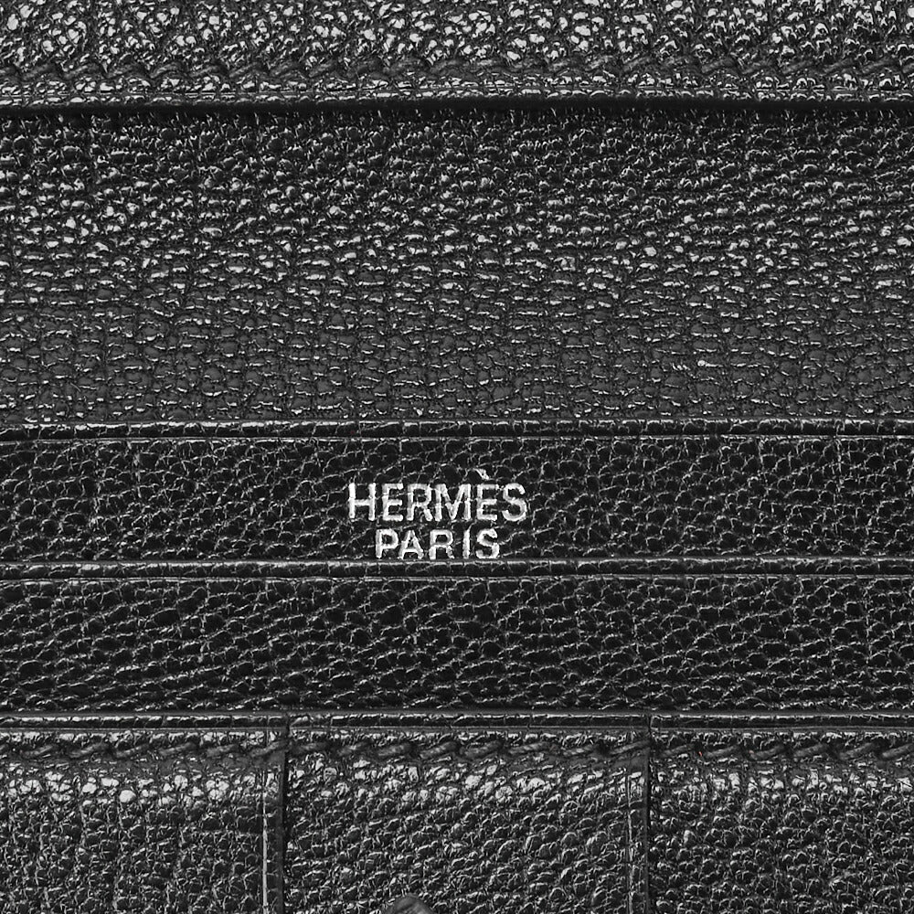 HERMES Bairn Classic Bi-fold Long Wallet, Chèvre, Black, Silver-Tone Hardware, Pre-Owned - Vintage La Charme