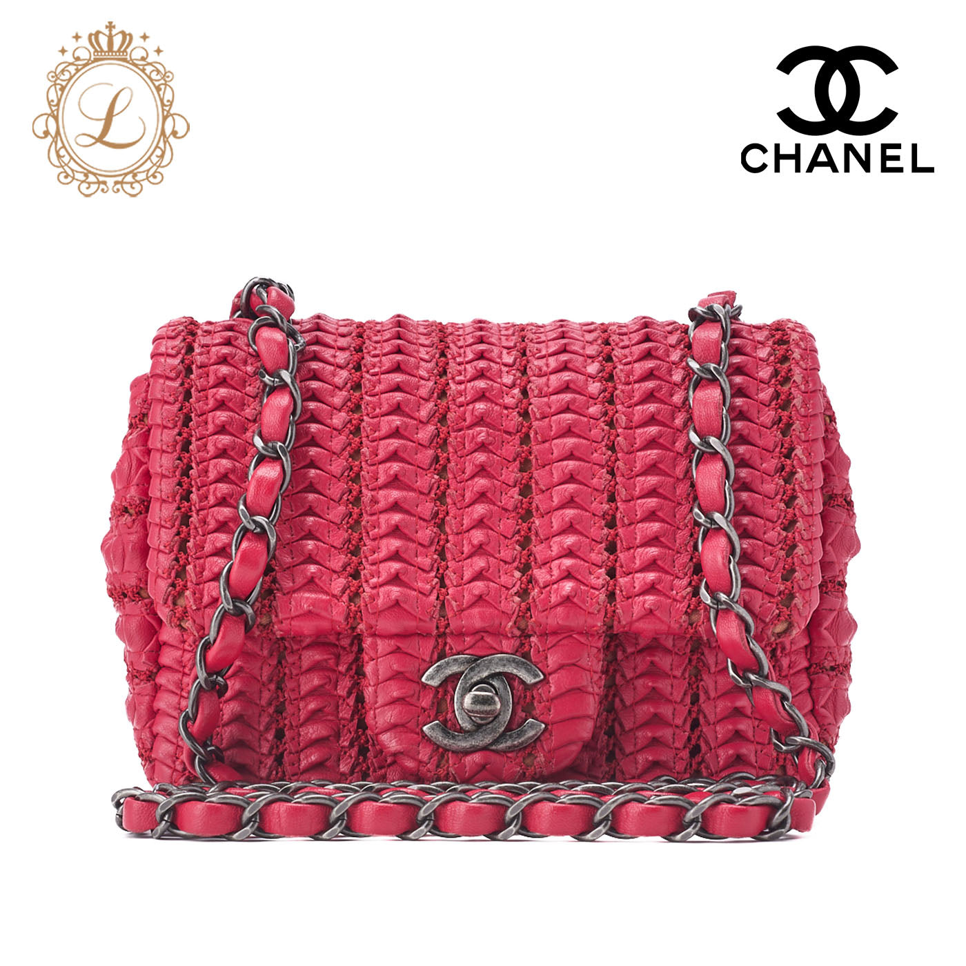 CHANEL Mini Matelasse Turn Lock Chain Shoulder Bag Lambskin Red Silver-Tone Hardware Pre-Owned - Vintage La Charme