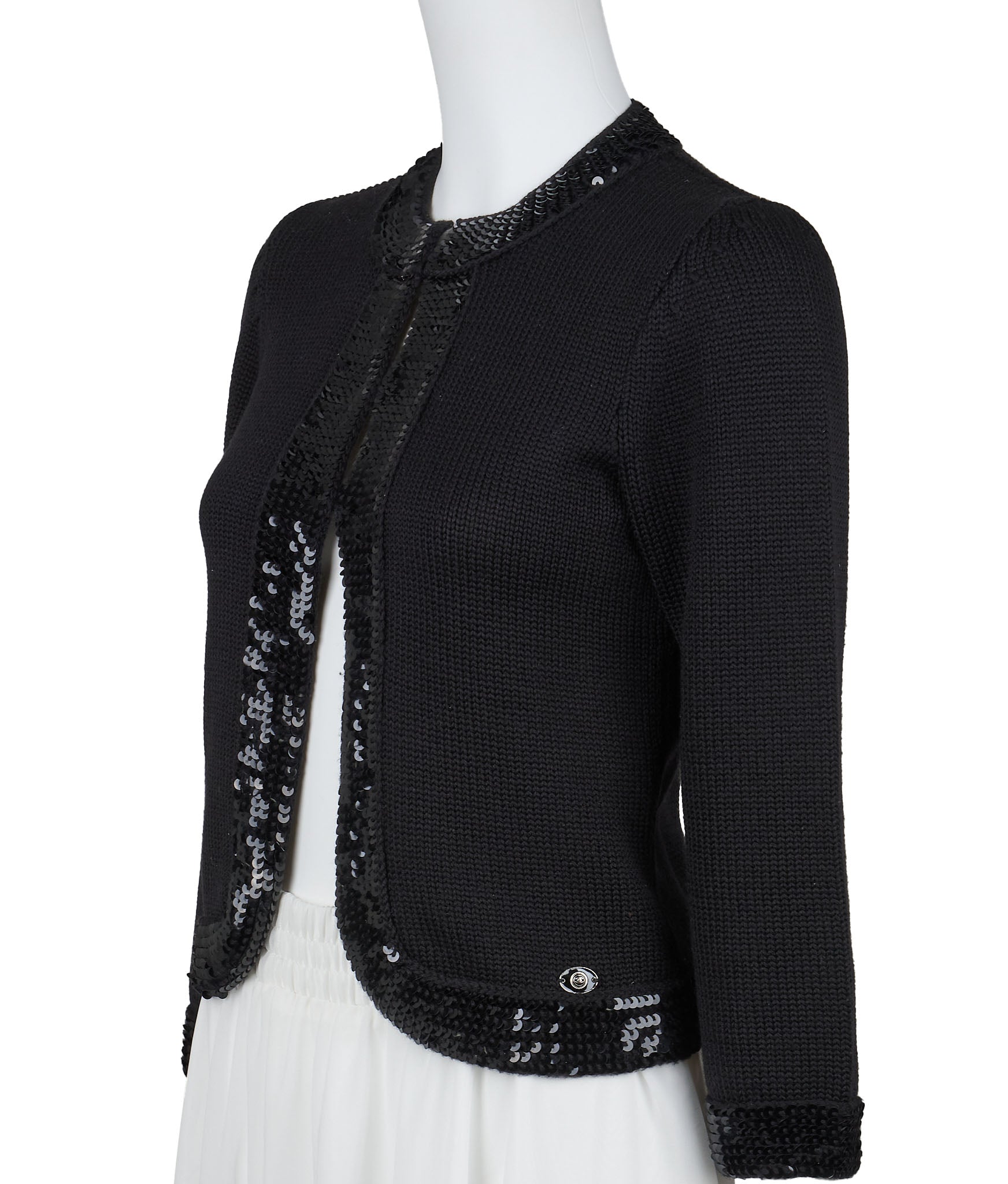 CHANEL Cardigan, Short Length, Knit, Wool, Black, Gold-Tone Hardware, Pre-Owned - Vintage La Charme