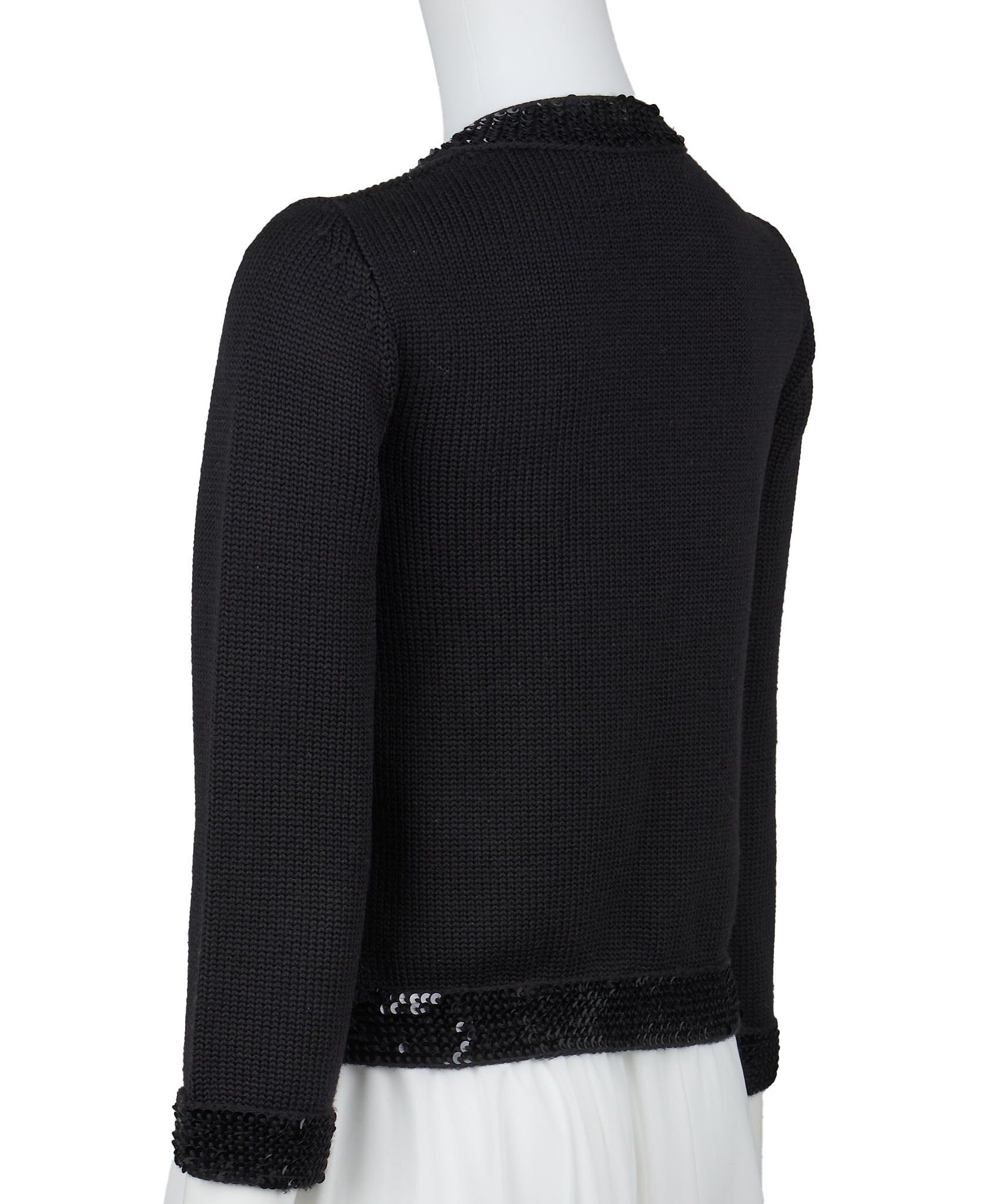 CHANEL Cardigan, Short Length, Knit, Wool, Black, Gold-Tone Hardware, Pre-Owned - Vintage La Charme