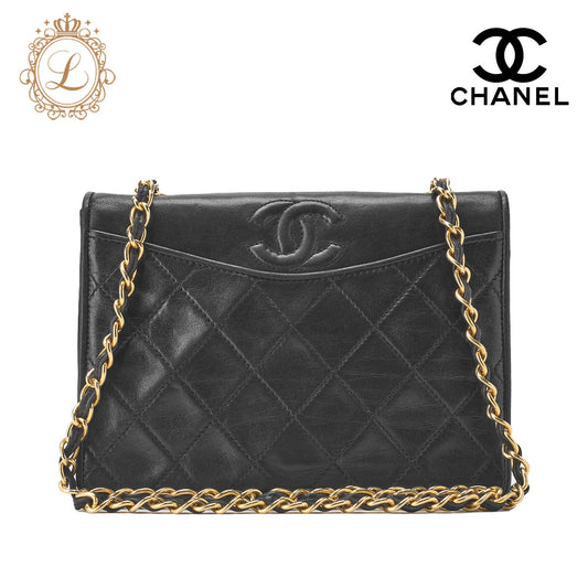 CHANEL Chain Shoulder Bag, Coco Mark, Full Flap Push Lock, Lambskin, Black, Gold-Tone Hardware, Pre-Owned - Vintage La Charme