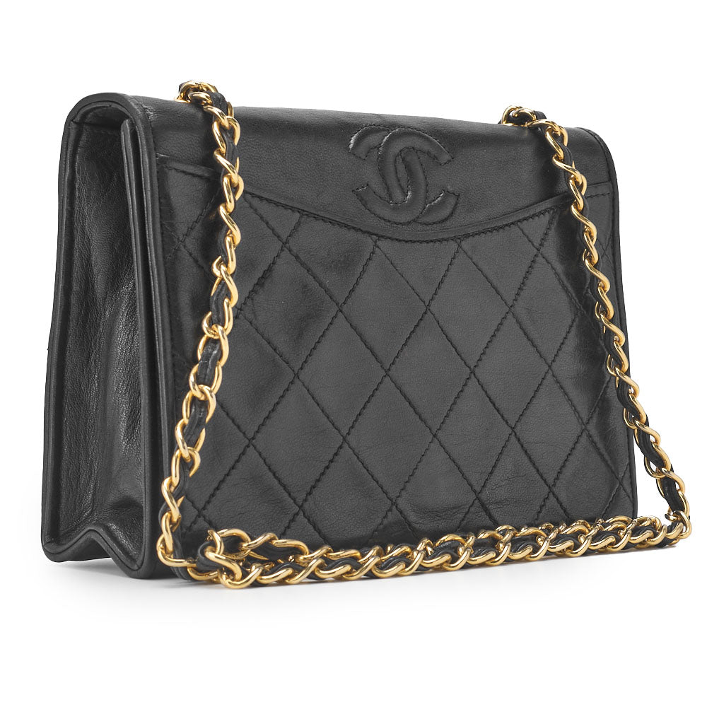 CHANEL Chain Shoulder Bag, Coco Mark, Full Flap Push Lock, Lambskin, Black, Gold-Tone Hardware, Pre-Owned - Vintage La Charme