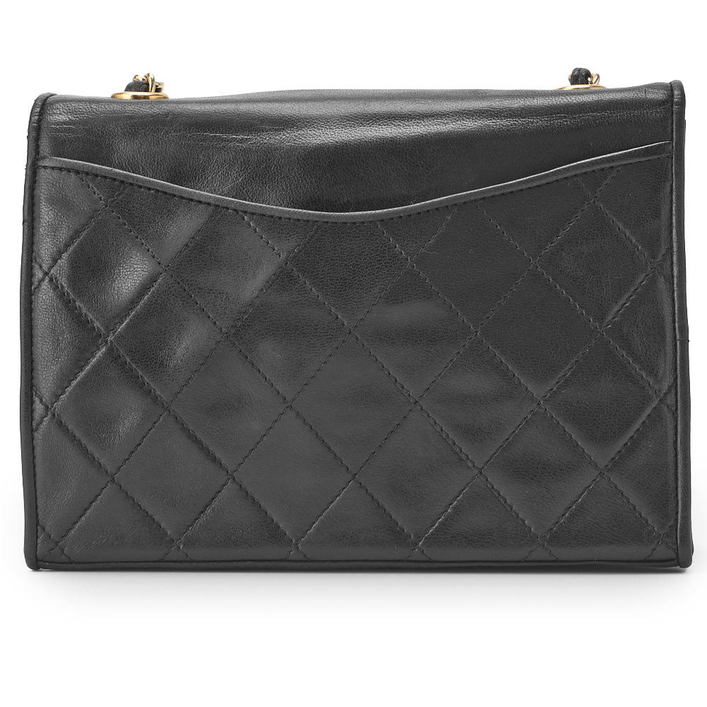 CHANEL Chain Shoulder Bag, Coco Mark, Full Flap Push Lock, Lambskin, Black, Gold-Tone Hardware, Pre-Owned - Vintage La Charme