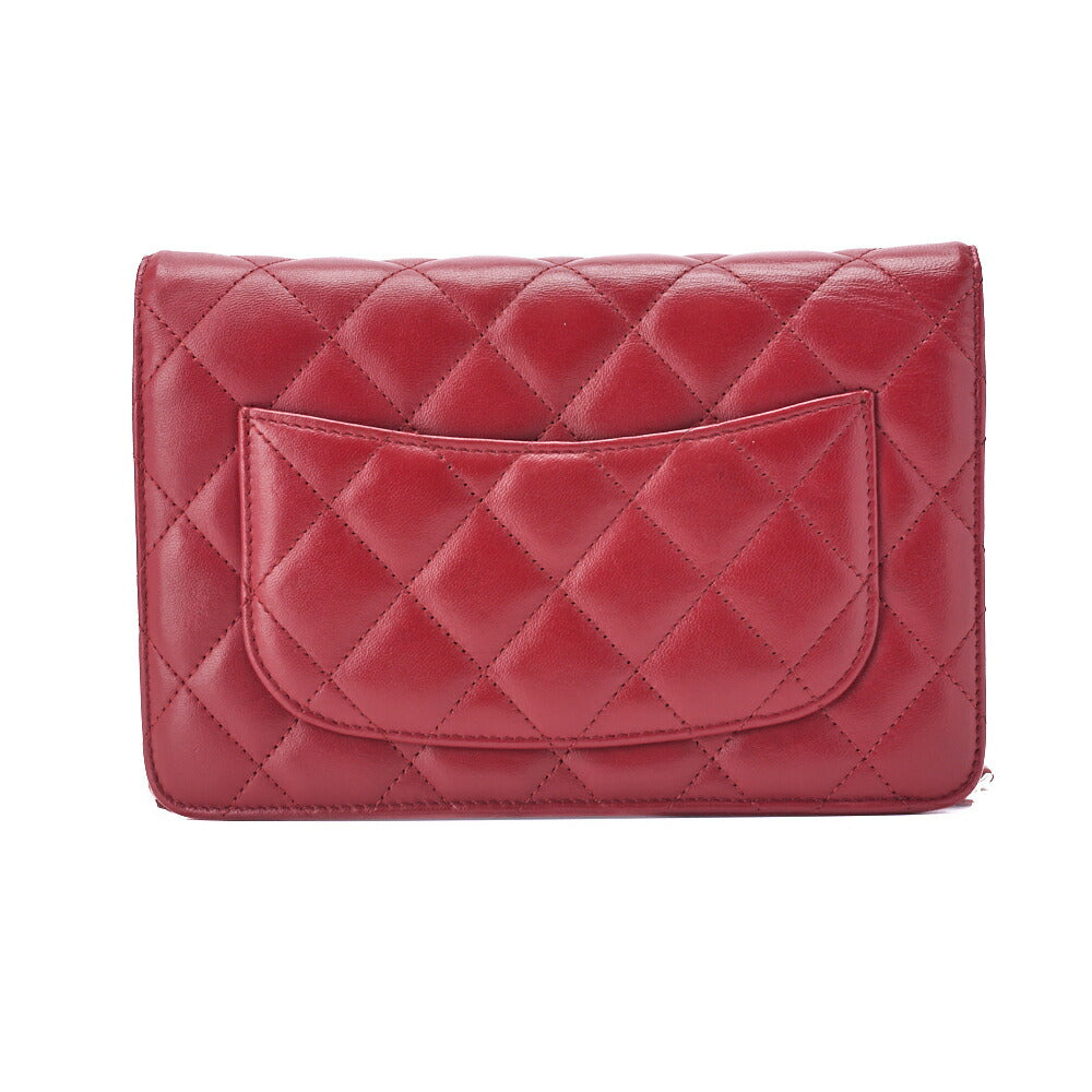 CHANEL Chain Wallet Matelasse Lambskin Red Silver-Tone Hardware Pre-Owned - Vintage La Charme