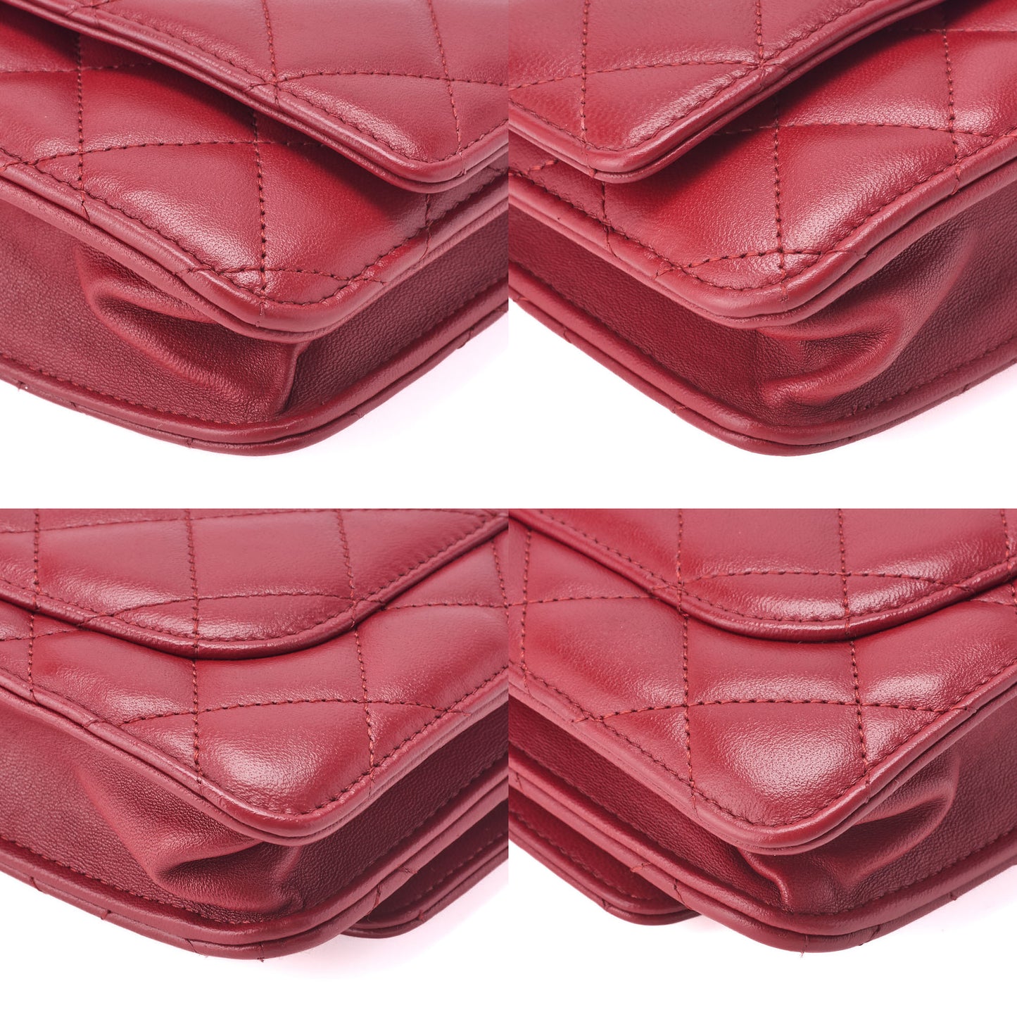 CHANEL Chain Wallet Matelasse Lambskin Red Silver-Tone Hardware Pre-Owned - Vintage La Charme