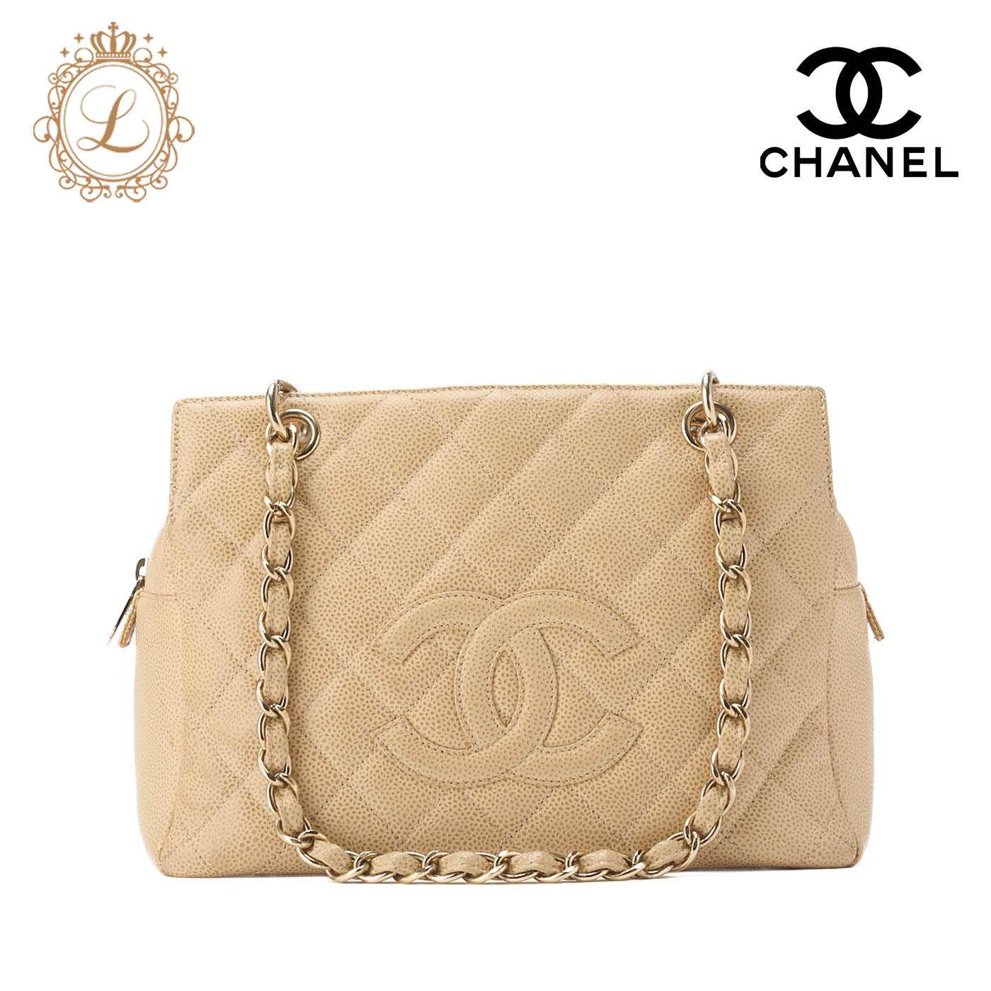 CHANEL Handbag Matelasse Caviar Skin Beige Gold-Tone Hardware Pre-Owned - Vintage La Charme