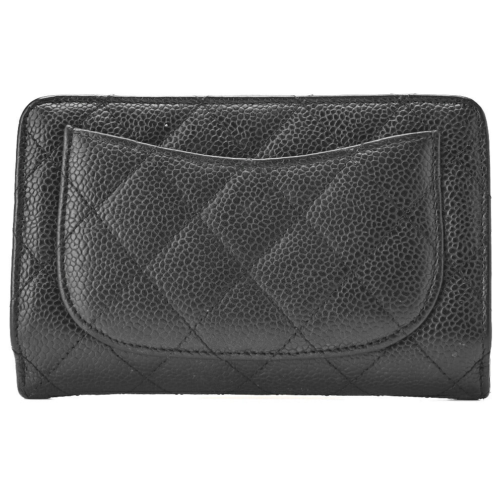 CHANEL Bi-Fold Wallet Matelasse Caviar Skin Black Gold-Tone Hardware Pre-Owned - Vintage La Charme