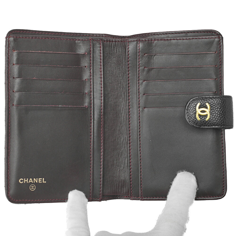 CHANEL Bi-Fold Wallet Matelasse Caviar Skin Black Gold-Tone Hardware Pre-Owned - Vintage La Charme