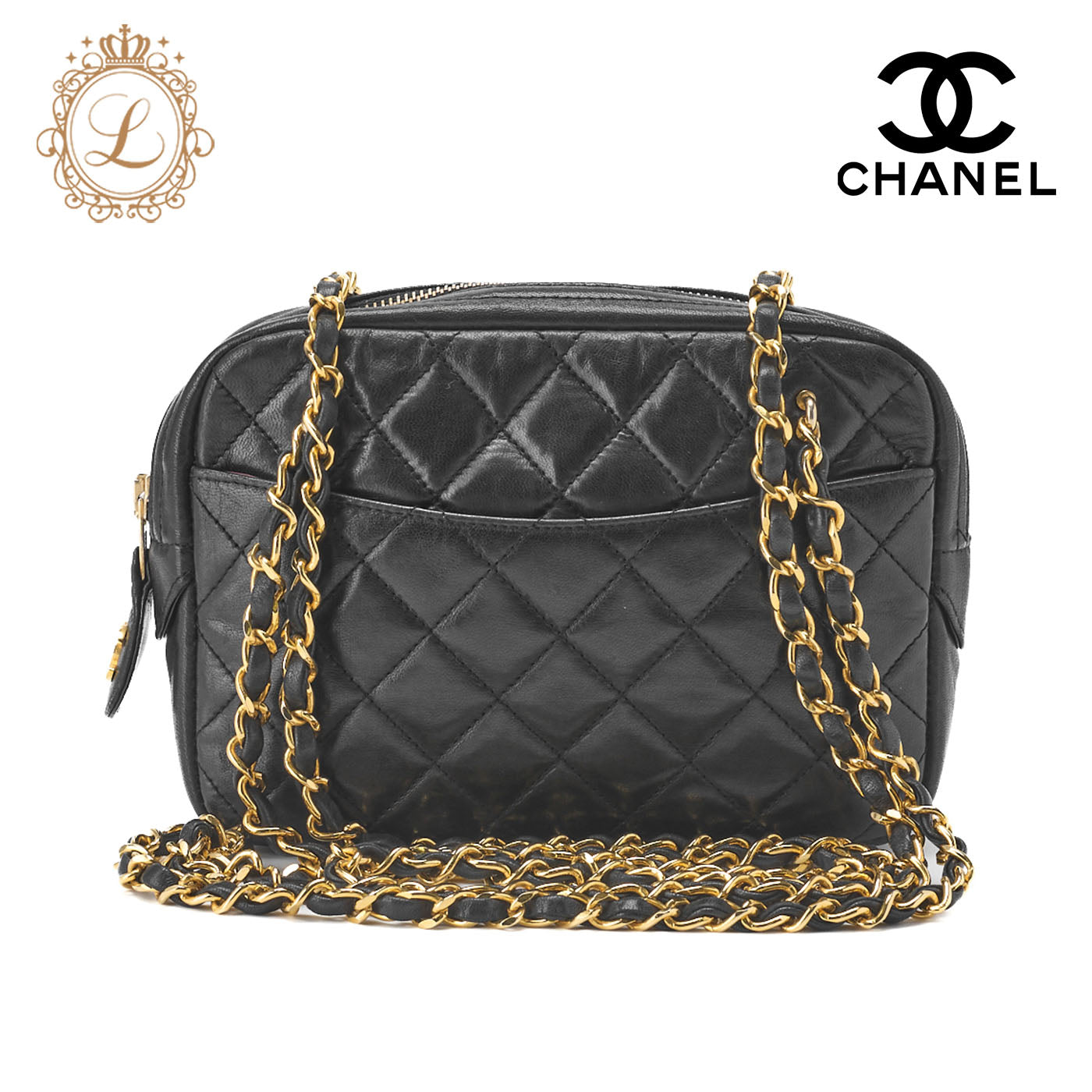 CHANEL Shoulder Tote Bag Matelasse Lambskin Black Gold-Tone Hardware Pre-Owned - Vintage La Charme