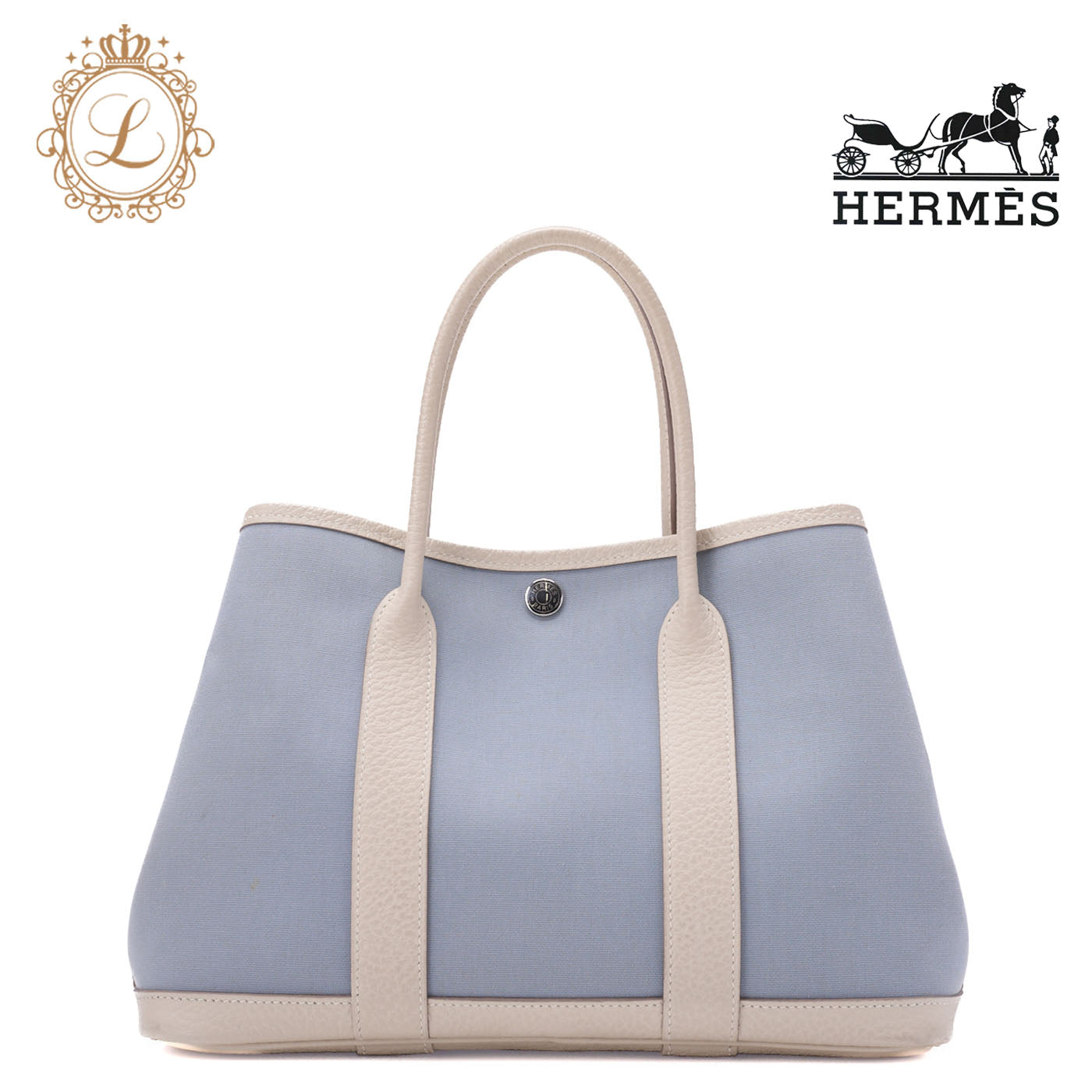 HERMES Garden Party TPM Tote Bag Toile Offiche Blue Silver-Tone Hardware Pre-Owned - Vintage La Charme