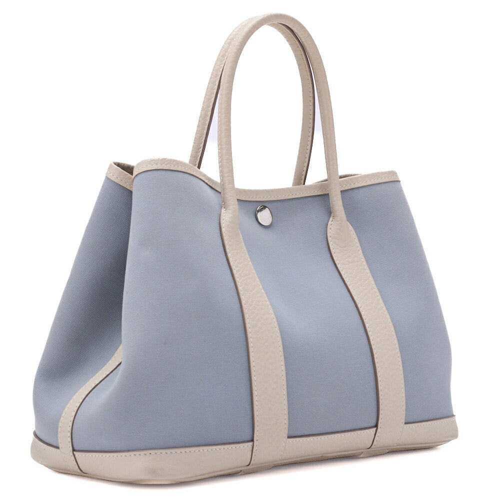 HERMES Garden Party TPM Tote Bag Toile Offiche Blue Silver-Tone Hardware Pre-Owned - Vintage La Charme