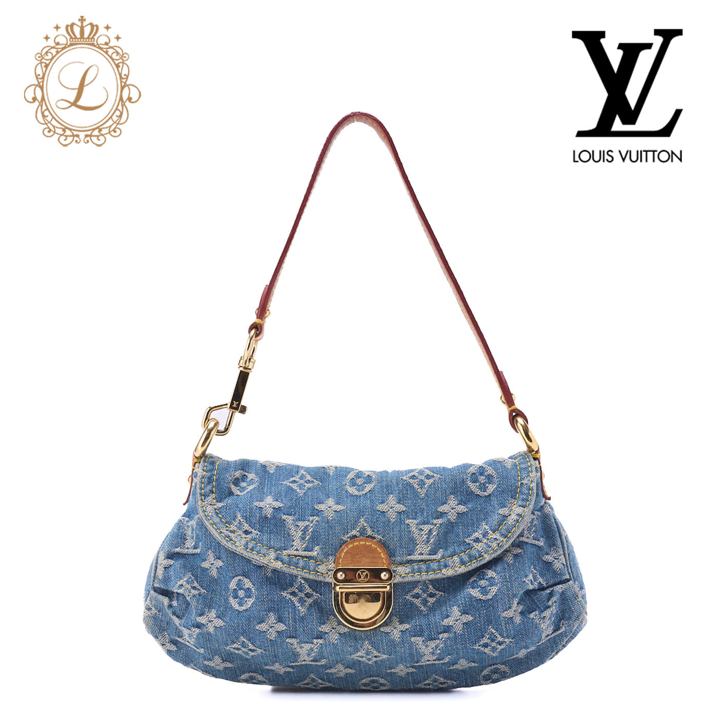 Louis Vuitton Shoulder Bag, Monogram Denim, Mini Preeti, Fuchsia, Gold-Tone Hardware, Pre-Owned - Vintage La Charme