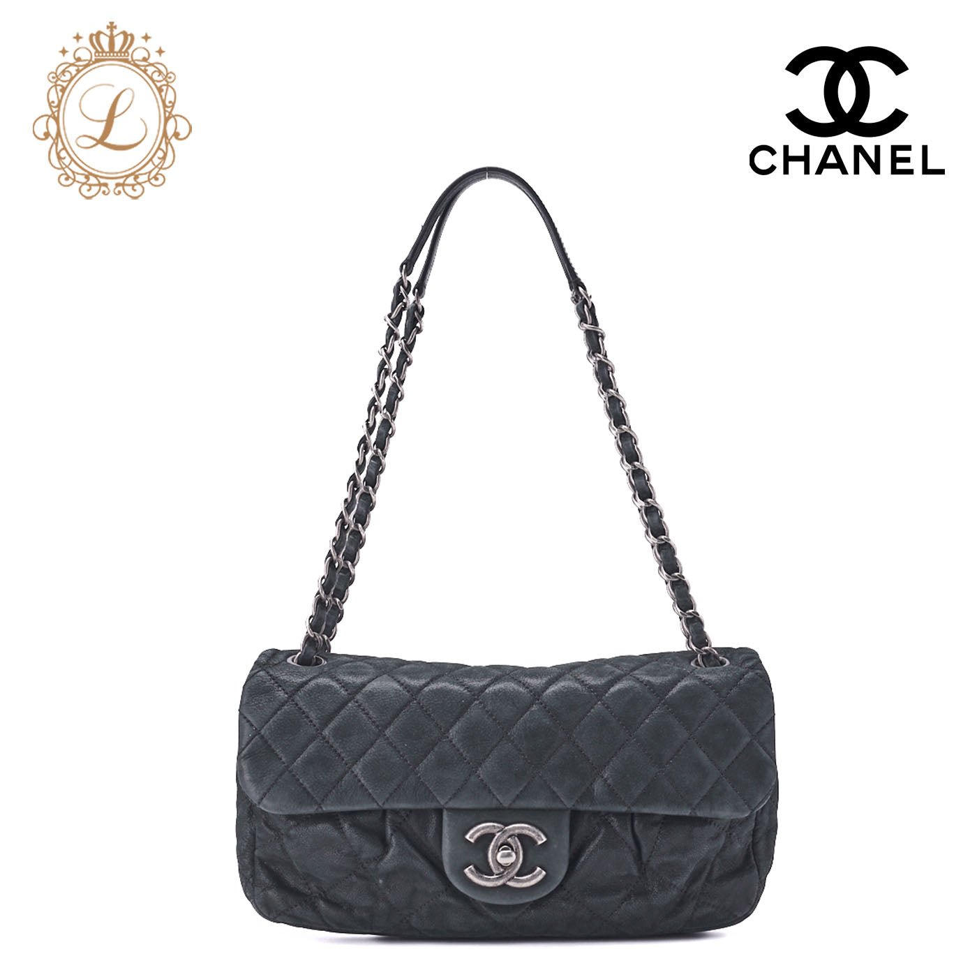 CHANEL Shoulder Tote Bag Matelasse Sparkle Leather Black Silver-Tone Hardware Pre-Owned - Vintage La Charme