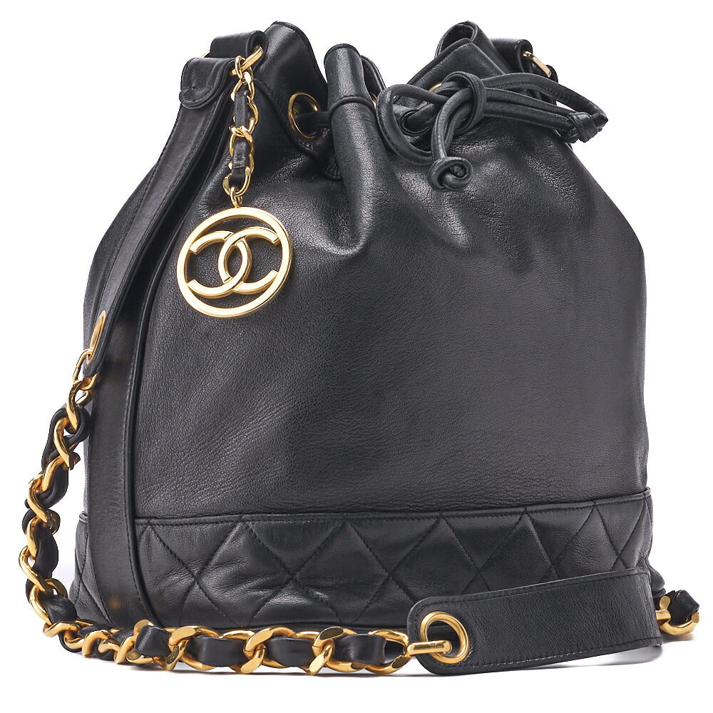 CHANEL Shoulder Bag Coco Drawstring Type Lambskin Black Gold-Tone Hardware Pre-Owned - Vintage La Charme