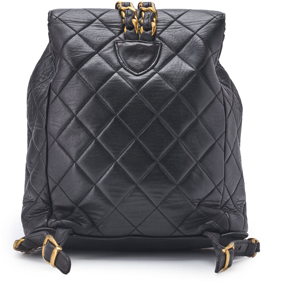 CHANEL Chain Backpack Bag, Matelasse Outside Flap Turn Lock, Lambskin, Black, Gold-Tone Hardware, Pre-Owned - Vintage La Charme