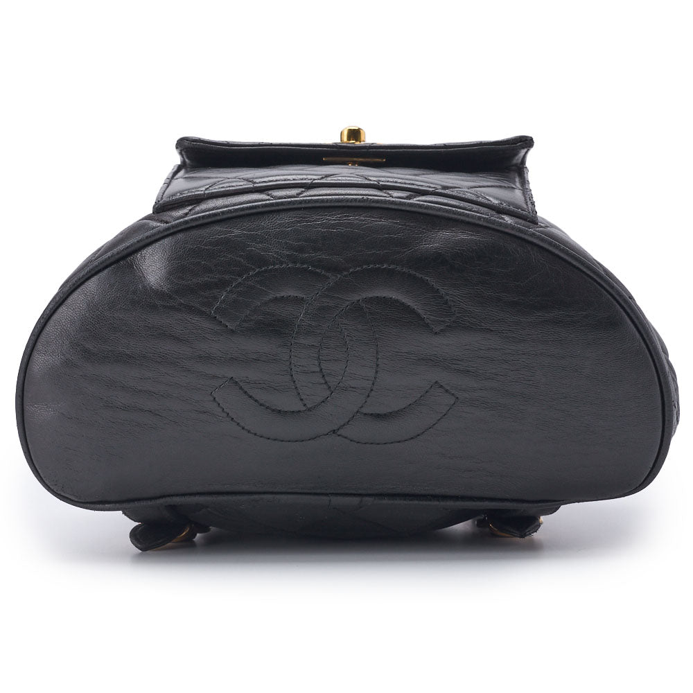 CHANEL Chain Backpack Bag, Matelasse Outside Flap Turn Lock, Lambskin, Black, Gold-Tone Hardware, Pre-Owned - Vintage La Charme