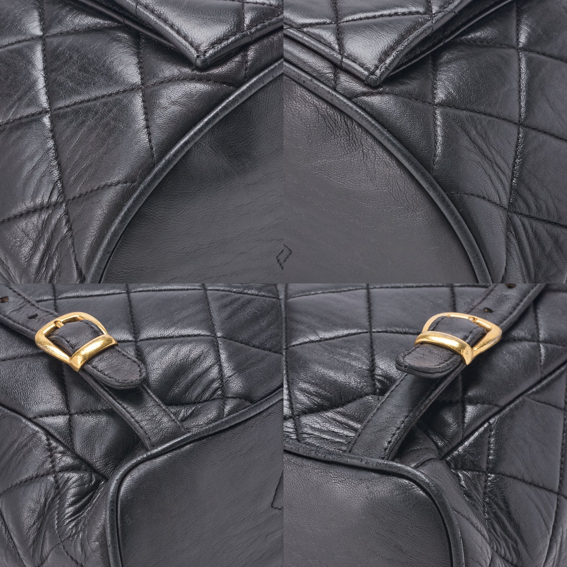 CHANEL Chain Backpack Bag, Matelasse Outside Flap Turn Lock, Lambskin, Black, Gold-Tone Hardware, Pre-Owned - Vintage La Charme