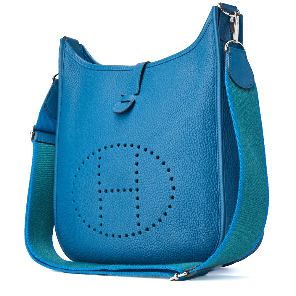 HERMES Shoulder Bag, Evelyn PM 3 Trois, Tryon Clemence, Turquoise, Silver-Tone Hardware, Pre-Owned - Vintage La Charme