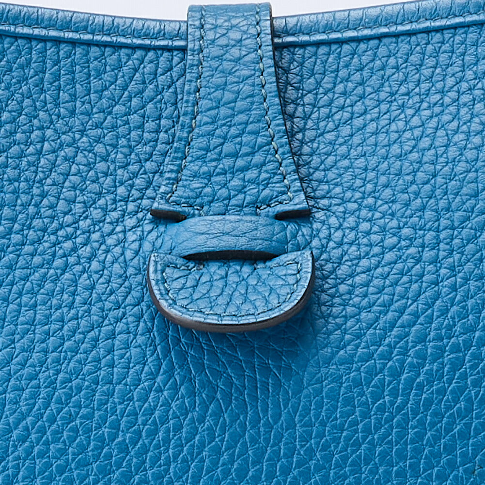 HERMES Shoulder Bag, Evelyn PM 3 Trois, Tryon Clemence, Turquoise, Silver-Tone Hardware, Pre-Owned - Vintage La Charme