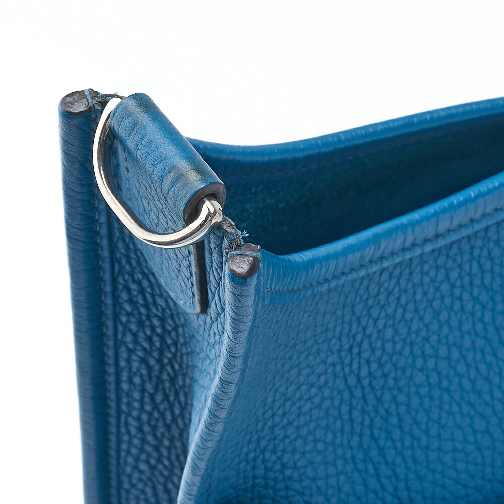 HERMES Shoulder Bag, Evelyn PM 3 Trois, Tryon Clemence, Turquoise, Silver-Tone Hardware, Pre-Owned - Vintage La Charme