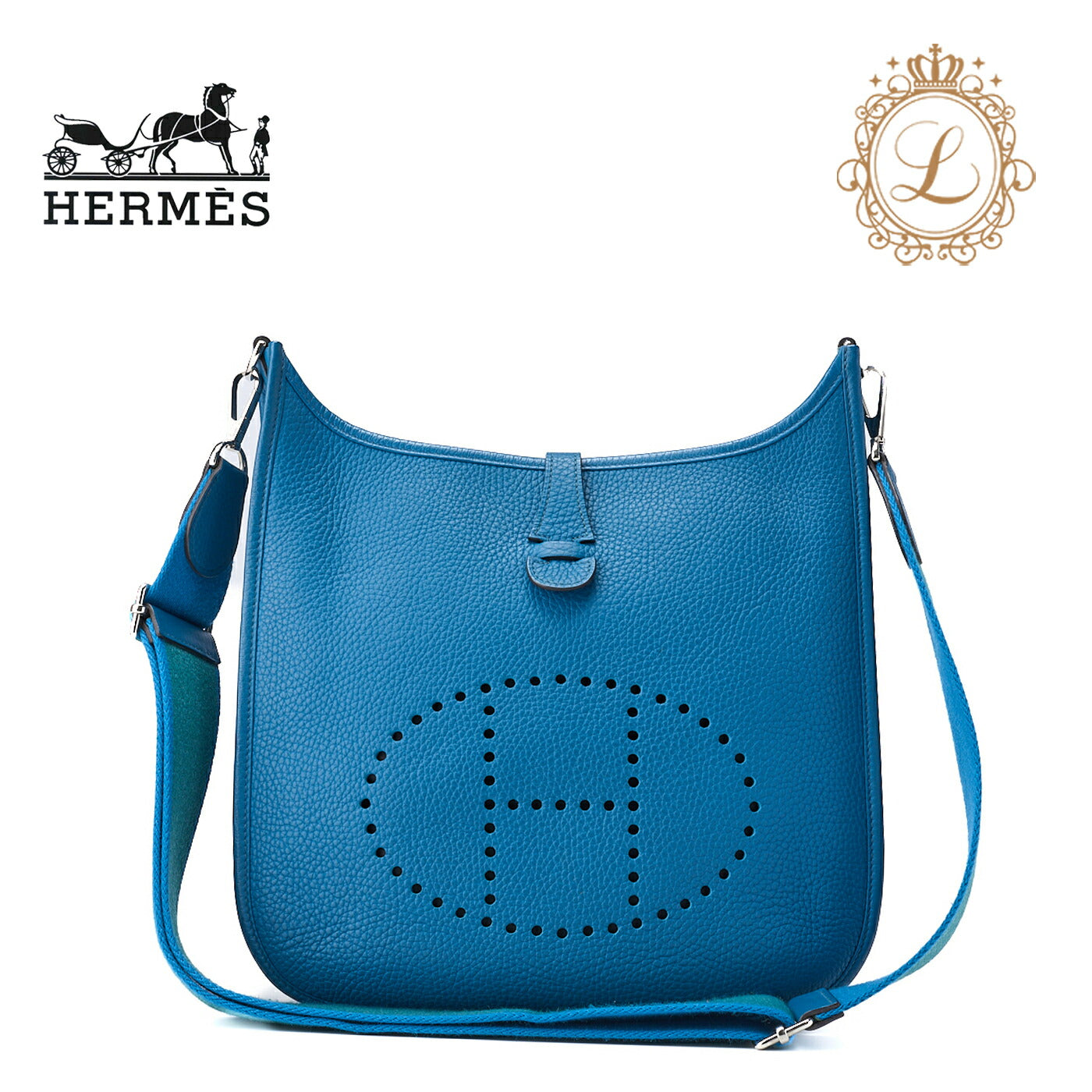 HERMES Shoulder Bag, Evelyn PM 3 Trois, Tryon Clemence, Turquoise, Silver-Tone Hardware, Pre-Owned - Vintage La Charme