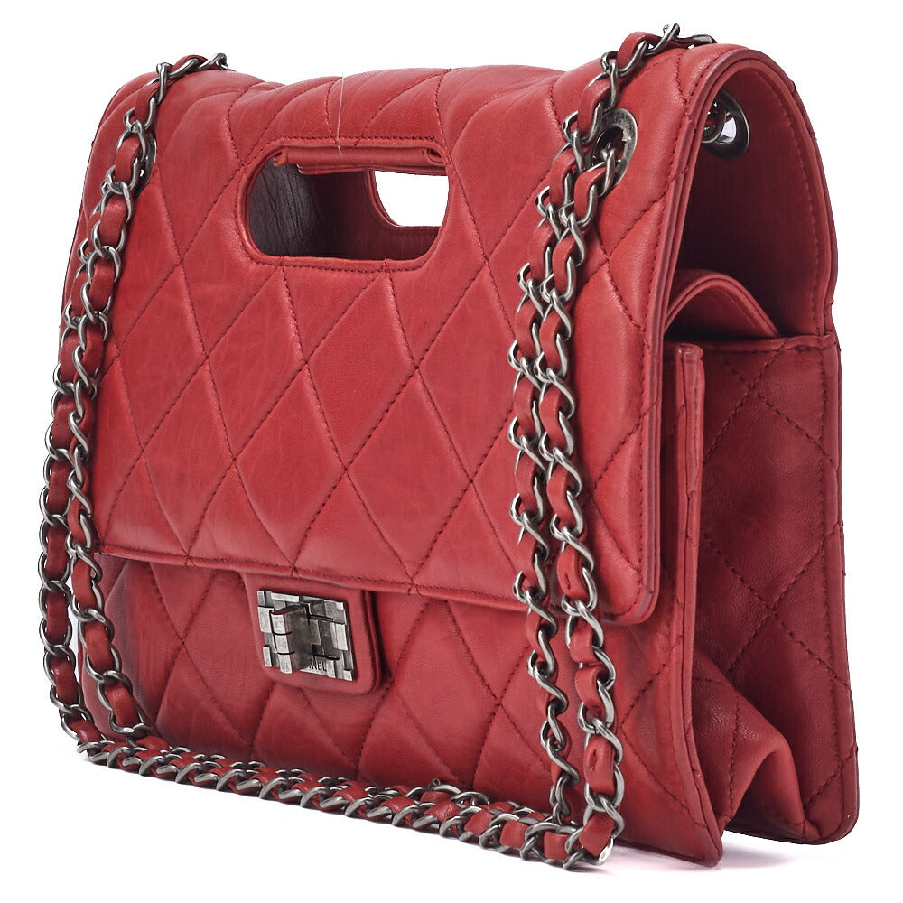 CHANEL Shoulder Bag Matelasse Turn Lock 2.55 Lock Chain Lambskin Red Silver-Tone Hardware Pre-Owned - Vintage La Charme