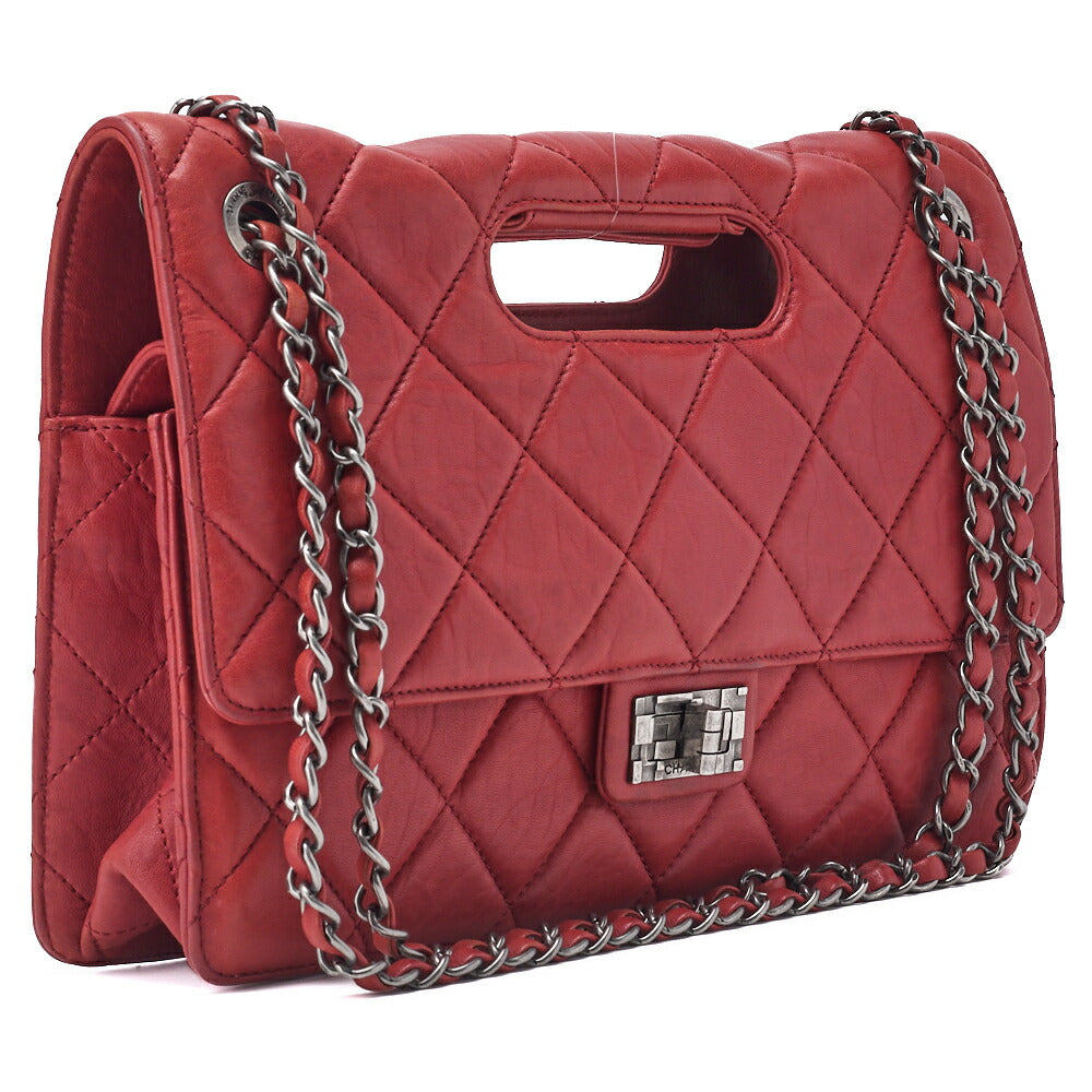 CHANEL Shoulder Bag Matelasse Turn Lock 2.55 Lock Chain Lambskin Red Silver-Tone Hardware Pre-Owned - Vintage La Charme