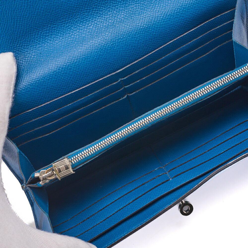 HERMES Kelly Wallet 2 Fold Long Wallet Epson Leather Blue Ismir Silver-Tone Hardware Pre-Owned - Vintage La Charme