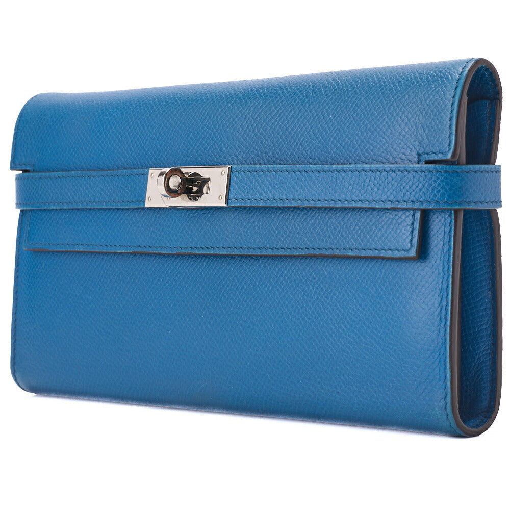 HERMES Kelly Wallet 2 Fold Long Wallet Epson Leather Blue Ismir Silver-Tone Hardware Pre-Owned - Vintage La Charme