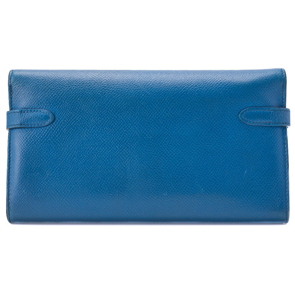 HERMES Kelly Wallet 2 Fold Long Wallet Epson Leather Blue Ismir Silver-Tone Hardware Pre-Owned - Vintage La Charme