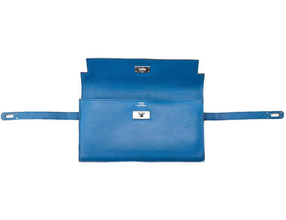 HERMES Kelly Wallet 2 Fold Long Wallet Epson Leather Blue Ismir Silver-Tone Hardware Pre-Owned - Vintage La Charme