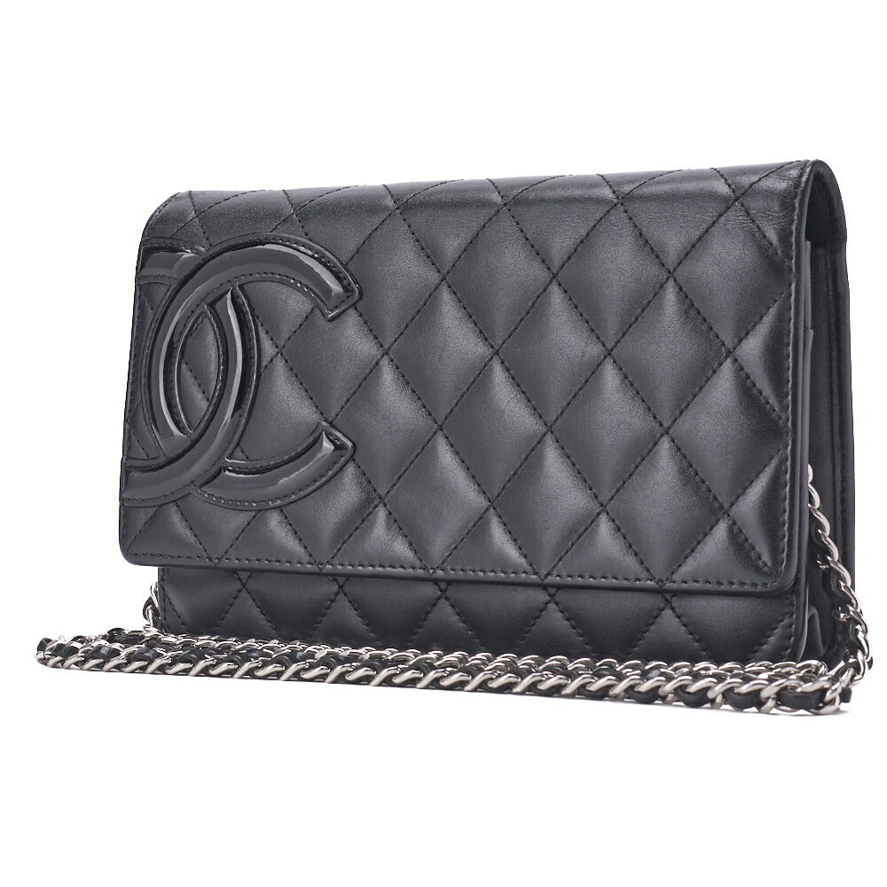 CHANEL Chain Wallet, Cambon Line, Folding, Calfskin, Black, Silver-Tone Hardware, Pre-Owned - Vintage La Charme