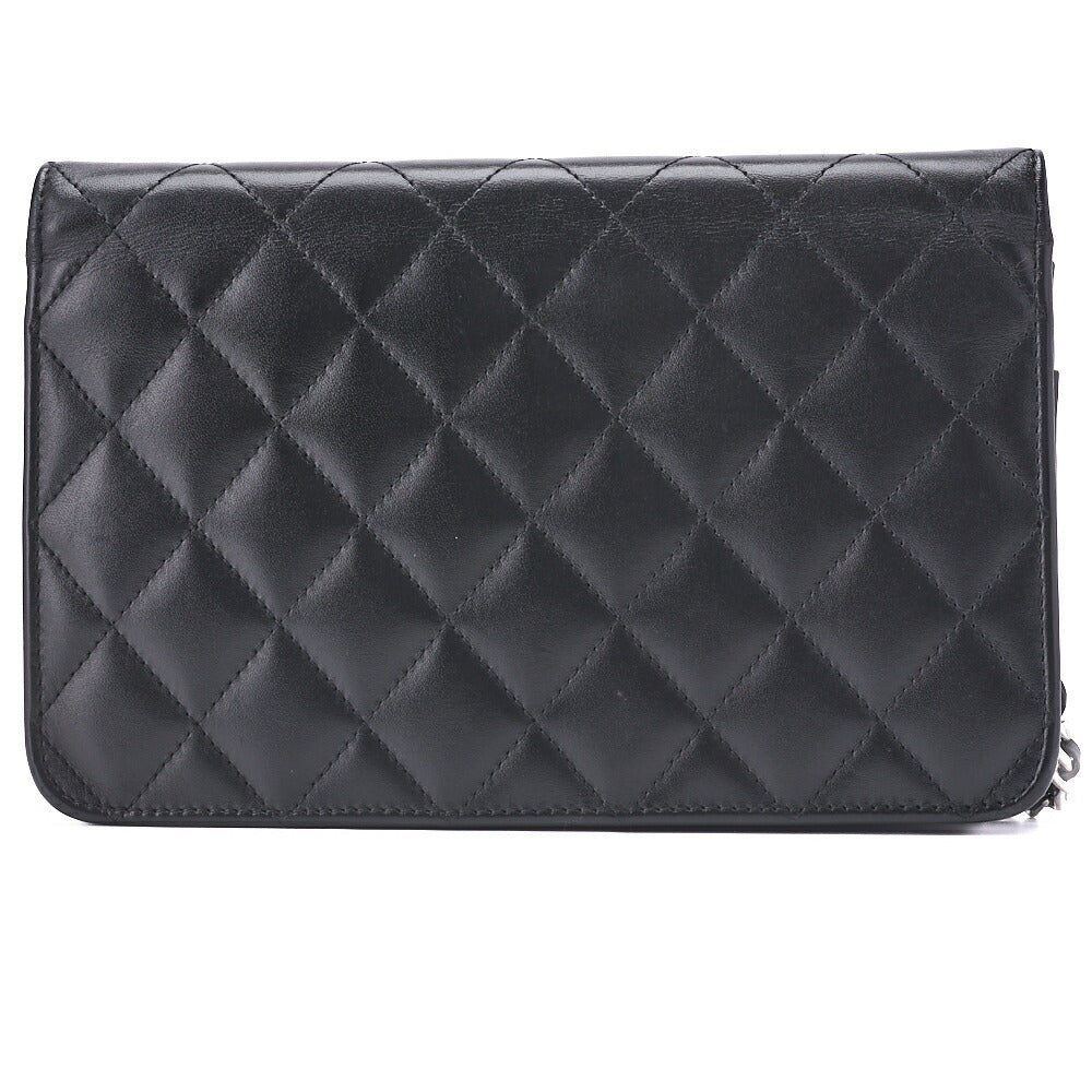 CHANEL Chain Wallet, Cambon Line, Folding, Calfskin, Black, Silver-Tone Hardware, Pre-Owned - Vintage La Charme