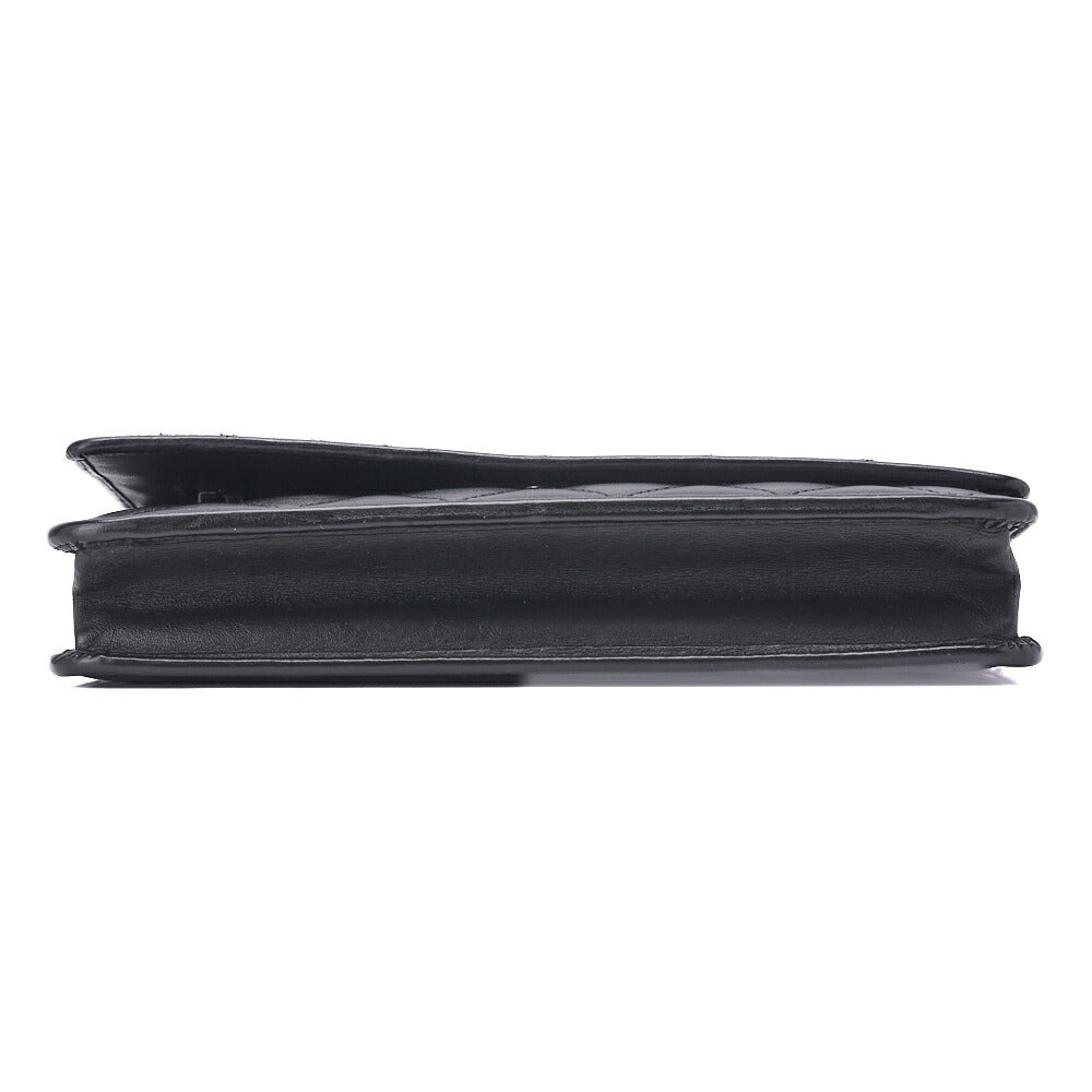 CHANEL Chain Wallet, Cambon Line, Folding, Calfskin, Black, Silver-Tone Hardware, Pre-Owned - Vintage La Charme