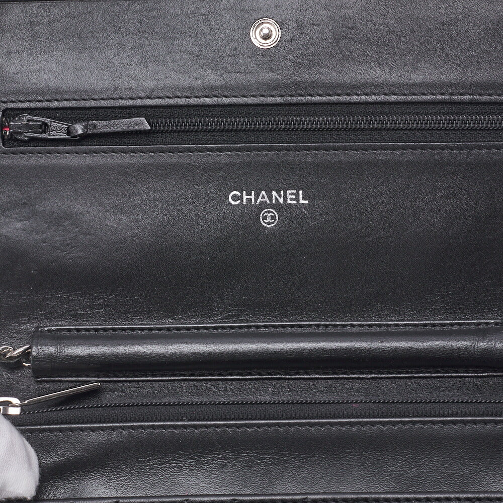 CHANEL Chain Wallet, Cambon Line, Folding, Calfskin, Black, Silver-Tone Hardware, Pre-Owned - Vintage La Charme
