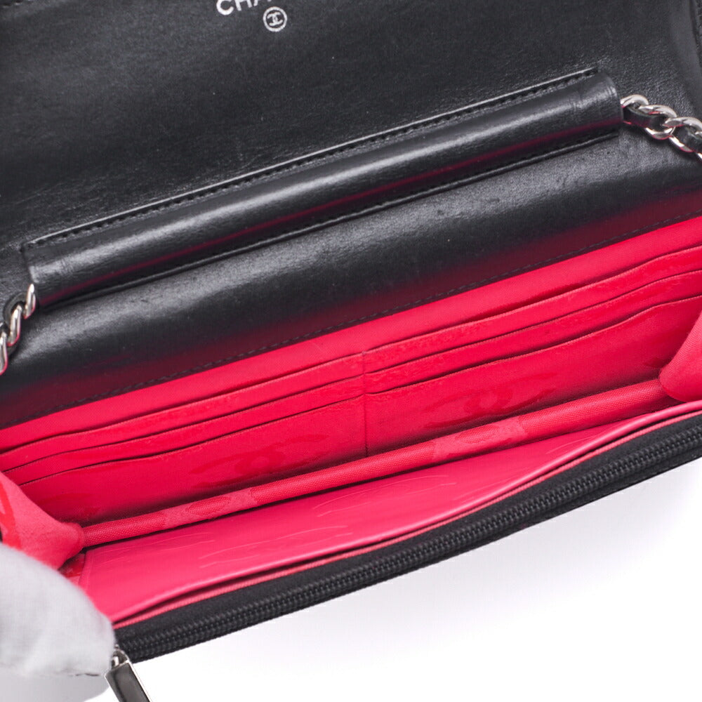 CHANEL Chain Wallet, Cambon Line, Folding, Calfskin, Black, Silver-Tone Hardware, Pre-Owned - Vintage La Charme