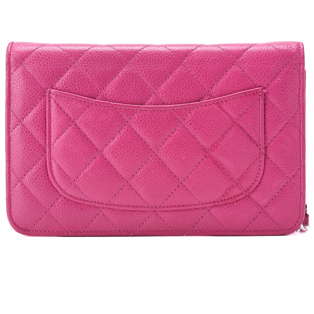 CHANEL Chain Wallet, Matelasse, Caviar Skin, Pink, Silver-Tone Hardware, Pre-Owned - Vintage La Charme